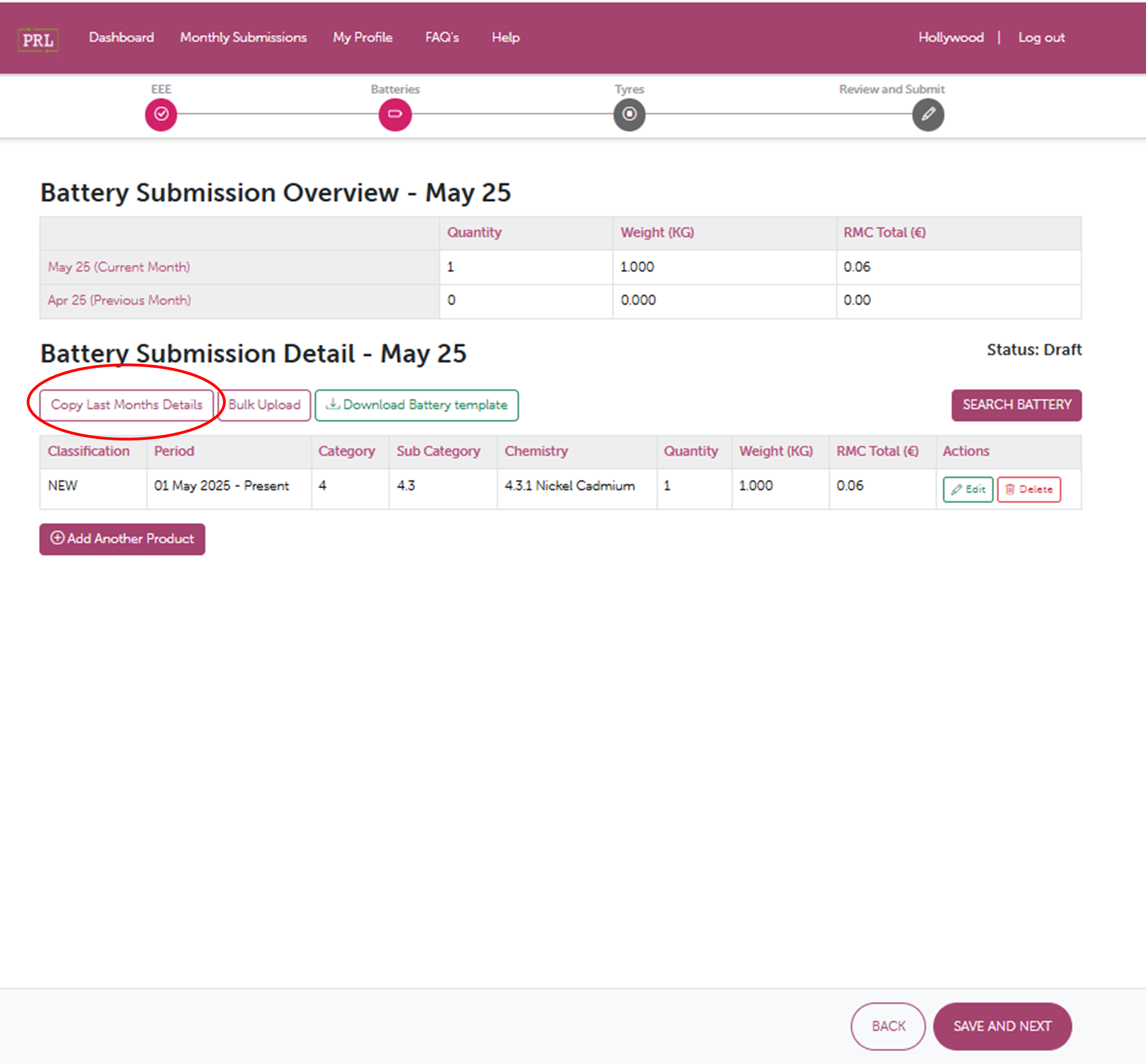 Screenshot of Copy Last Month's Details Button