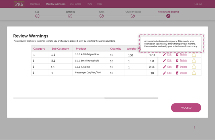 Screenshot of Exception Notification