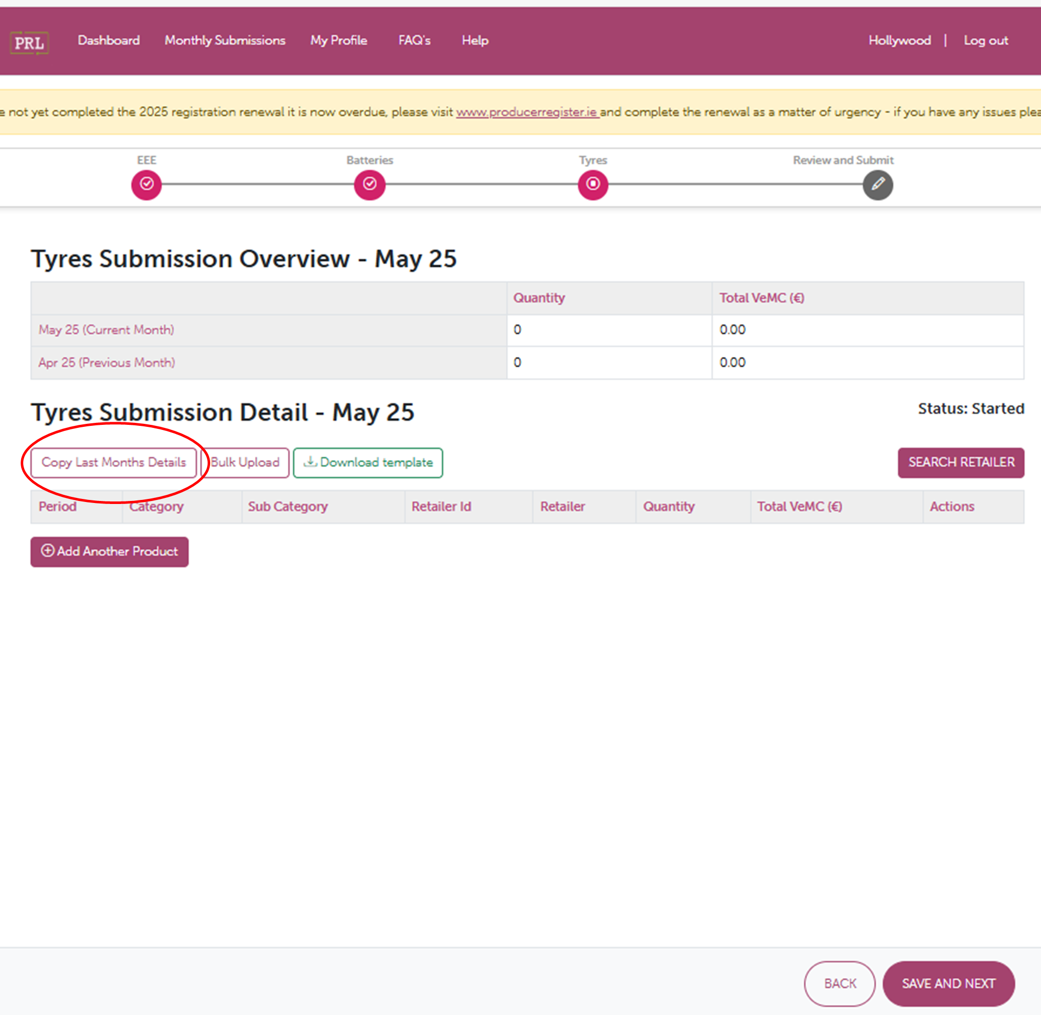 Screenshot of Copy Last Month's Details Button
