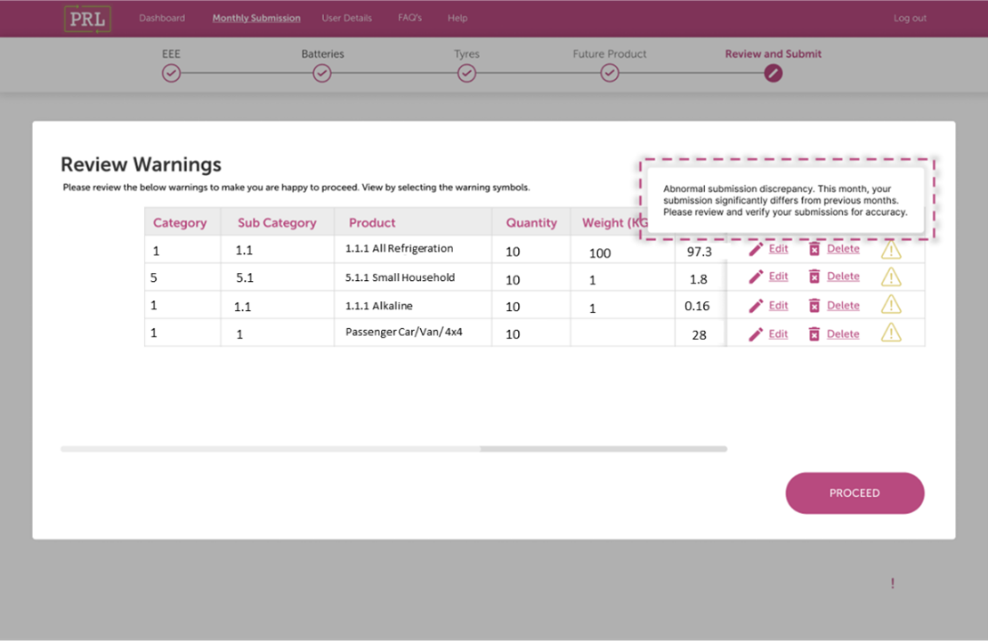 Screenshot of Exception Notification