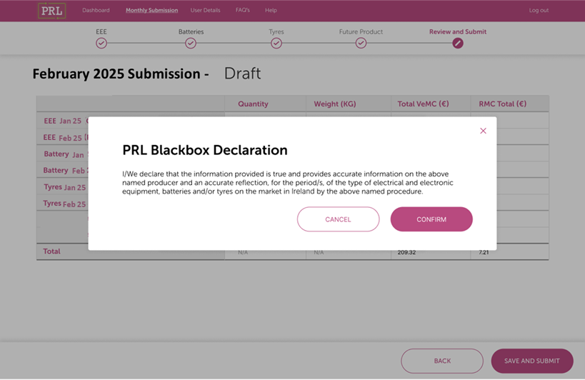 Screenshot of Finalising Submission Confirmation