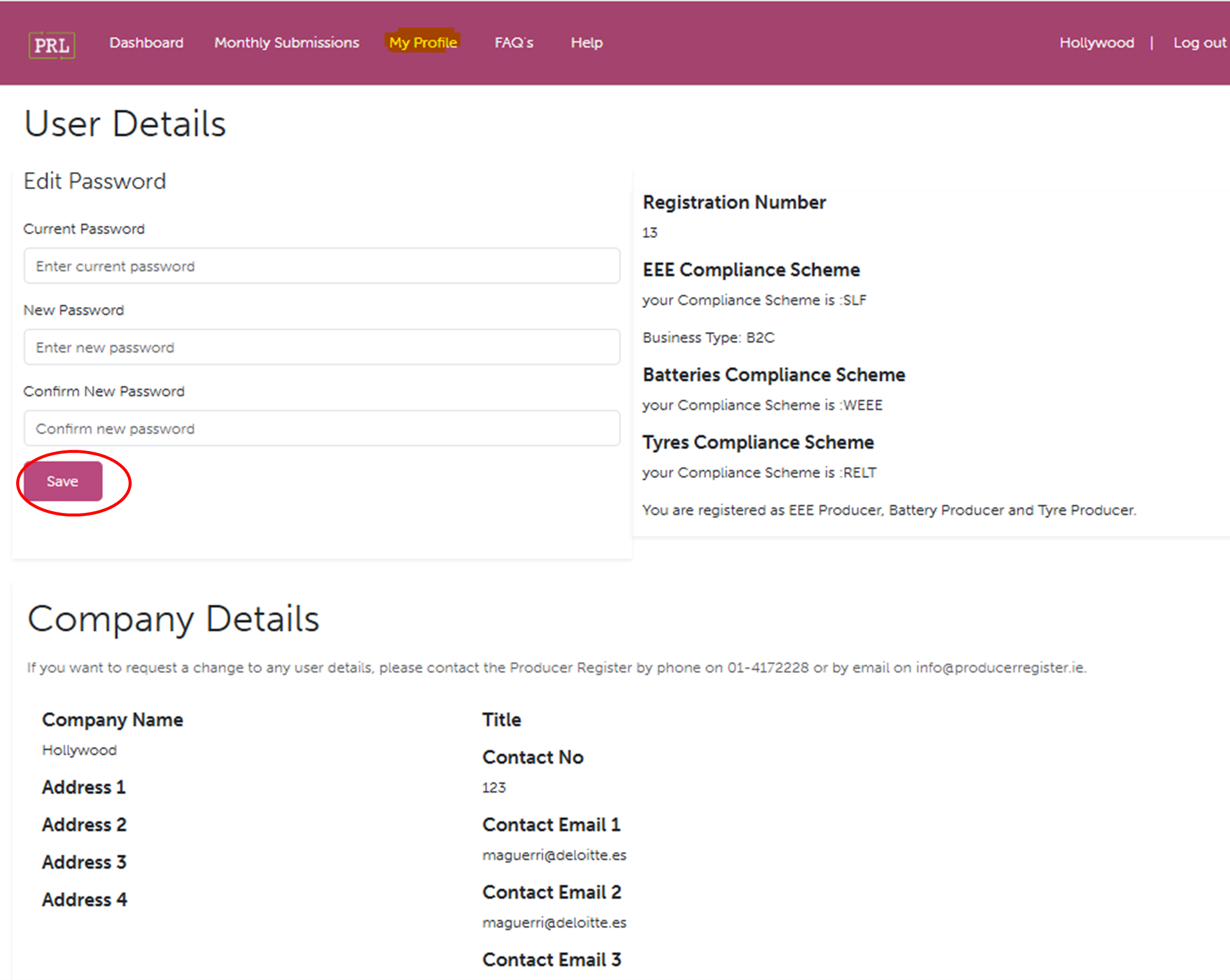 Screenshot of My Profile Button