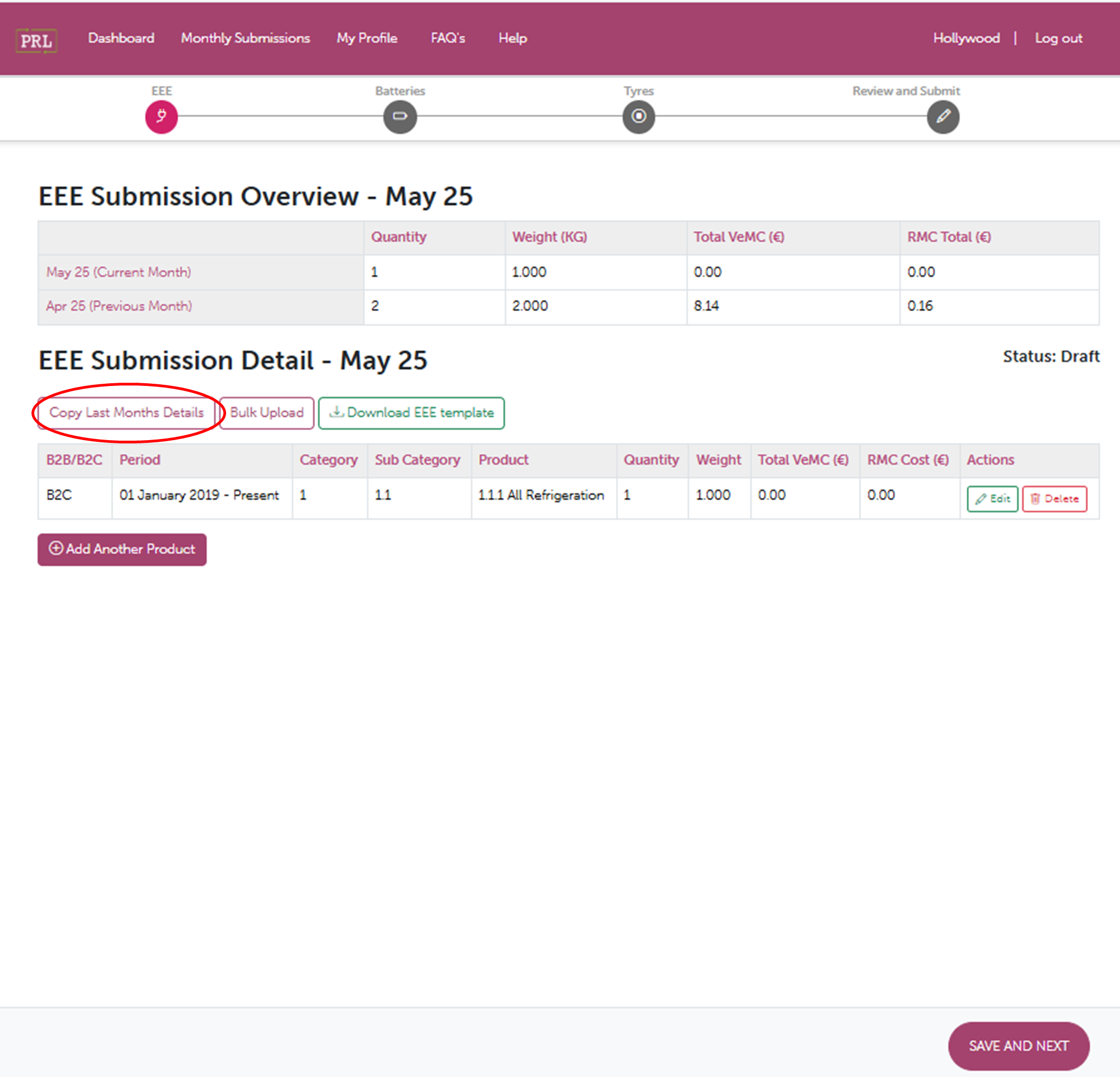 Screenshot of Copy Last Month's Details Button